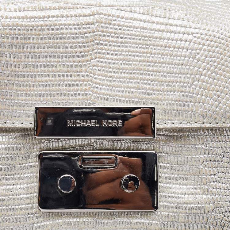 Pre Owned Michael Kors Silver Lizard Embossed Leather Small Sloan Shoulder Bag
