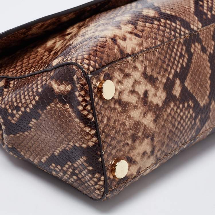 Pre Owned Michael Kors Beige/Brown Python Embossed  Leather Bleecker Top Handle Bag