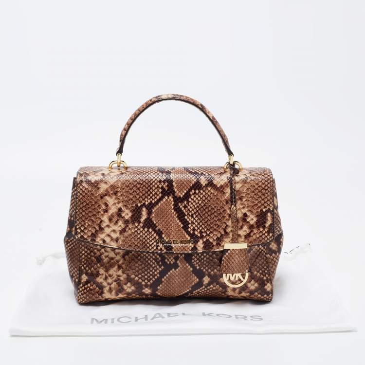 Pre Owned Michael Kors Beige/Brown Python Embossed  Leather Bleecker Top Handle Bag