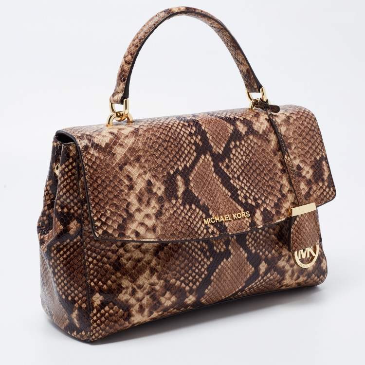 Pre Owned Michael Kors Beige/Brown Python Embossed  Leather Bleecker Top Handle Bag