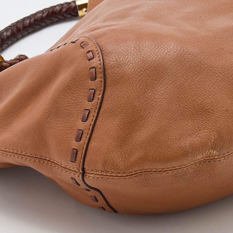 Pre Owned Michael Kors Brown Leather Braided Handle Hobo