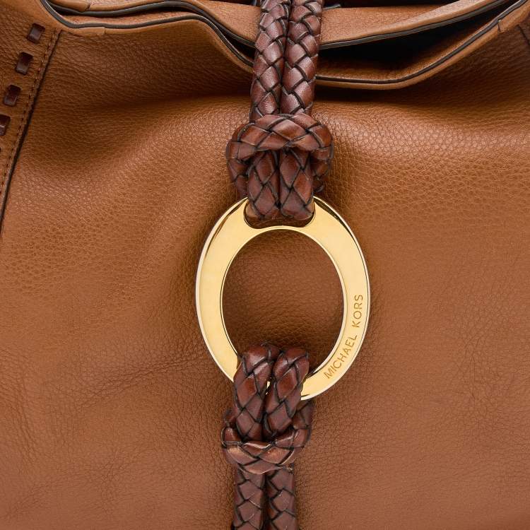Pre Owned Michael Kors Brown Leather Braided Handle Hobo