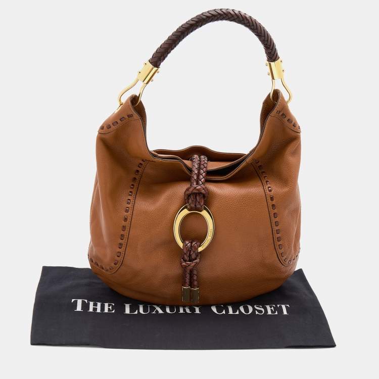 Pre Owned Michael Kors Brown Leather Braided Handle Hobo