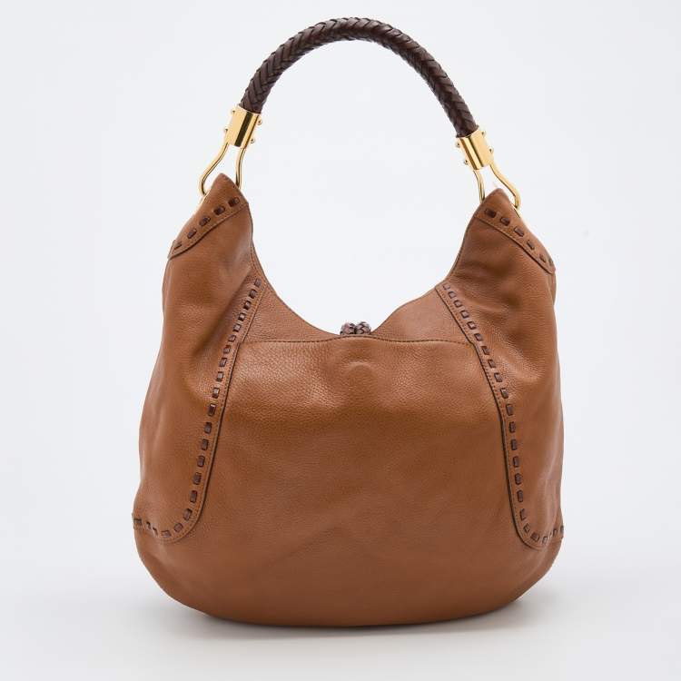 Pre Owned Michael Kors Brown Leather Braided Handle Hobo