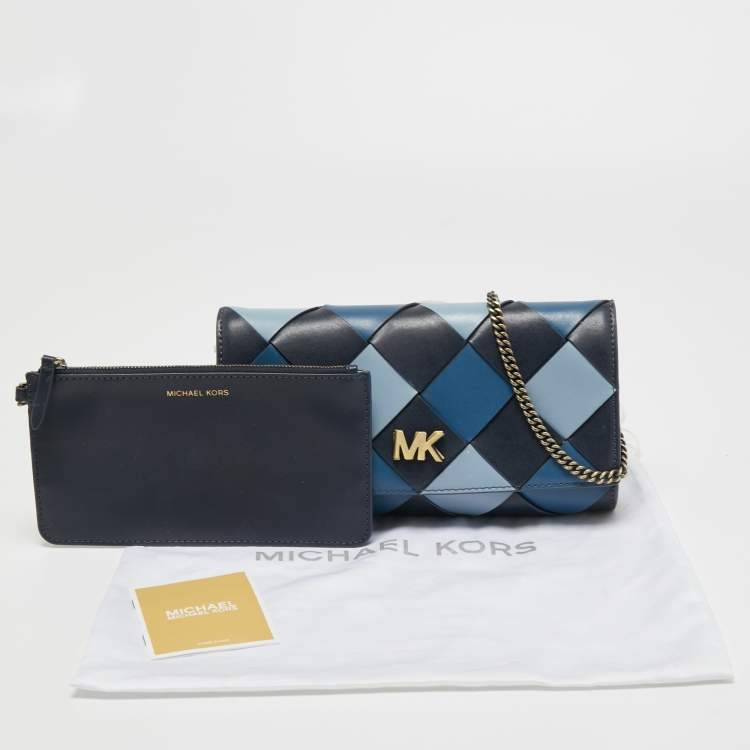 Pre Owned Michael Kors Blue Woven Leather Large Mott Clutch Bag