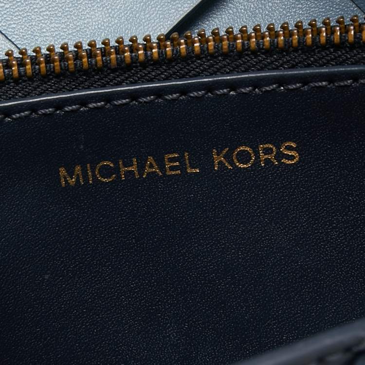 Pre Owned Michael Kors Blue Woven Leather Large Mott Clutch Bag