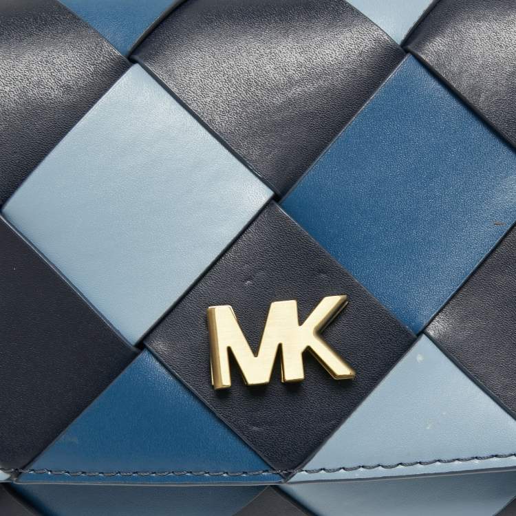 Pre Owned Michael Kors Blue Woven Leather Large Mott Clutch Bag