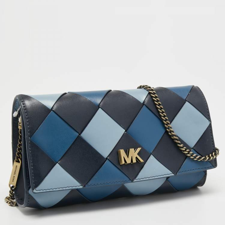 Pre Owned Michael Kors Blue Woven Leather Large Mott Clutch Bag