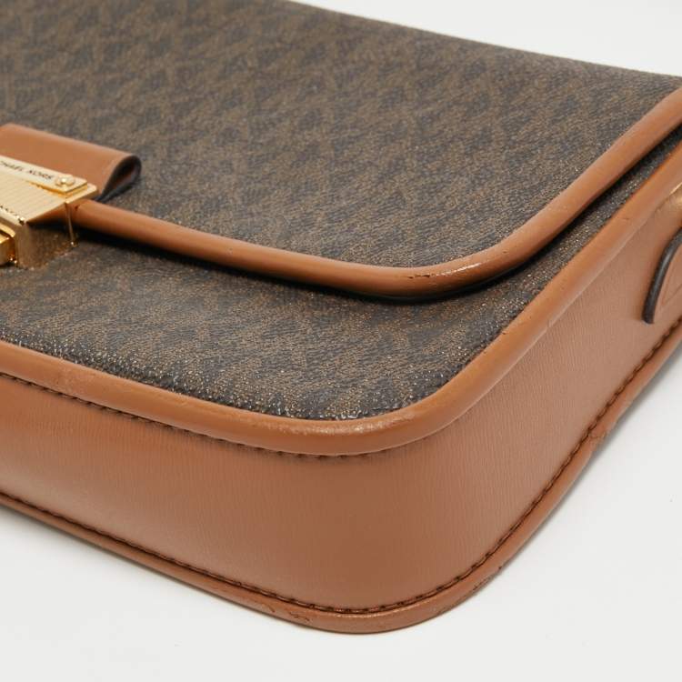 Pre Owned Michael Kors Brown Signature Coated Canvas and Leather Small Bradshaw Shoulder Bag
