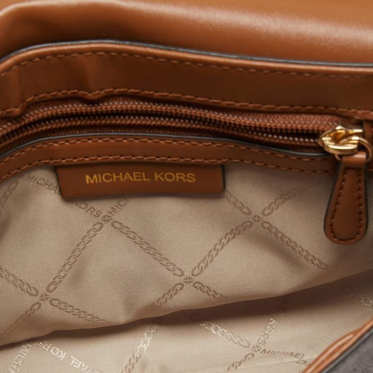 Pre Owned Michael Kors Brown Signature Coated Canvas and Leather Small Bradshaw Shoulder Bag
