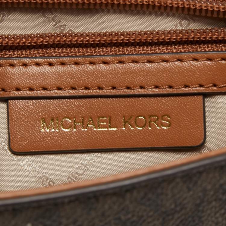 Pre Owned Michael Kors Brown Signature Coated Canvas and Leather Small Bradshaw Shoulder Bag