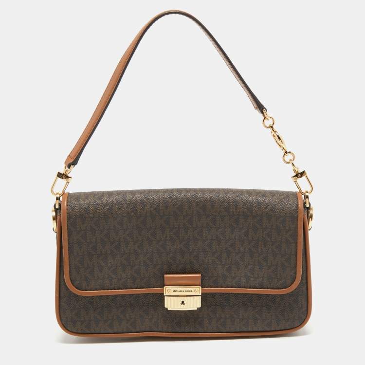 Michael Kors Brown Signature Coated Canvas and Leather Small Bradshaw  Shoulder Bag Michael Kors | TLC