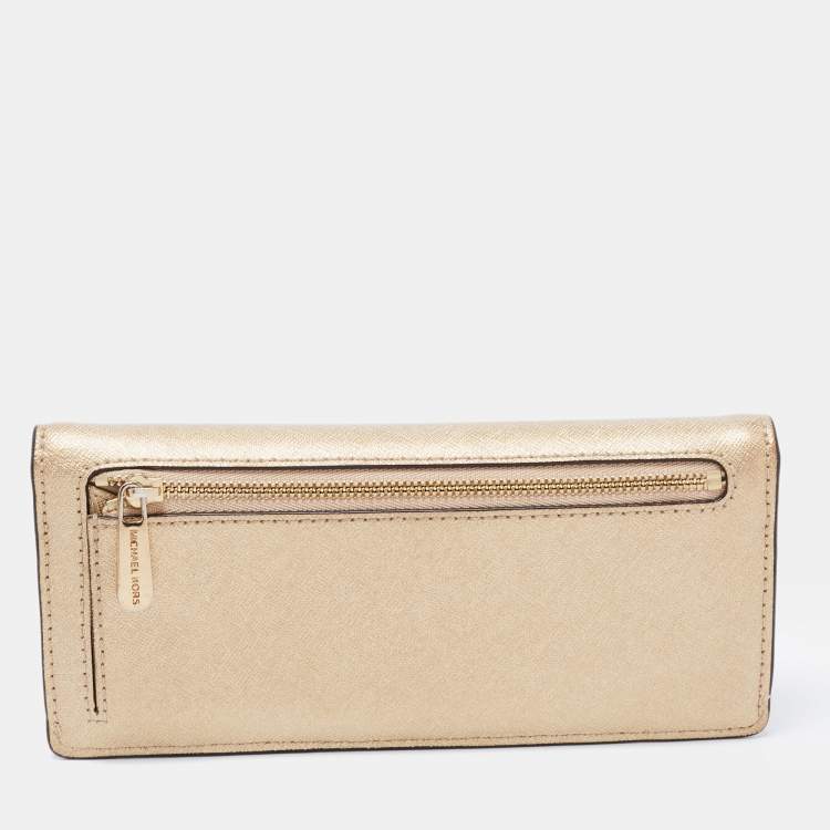 Pre Owned Michael Kors MetallicGold Leather Jet Set Wallet