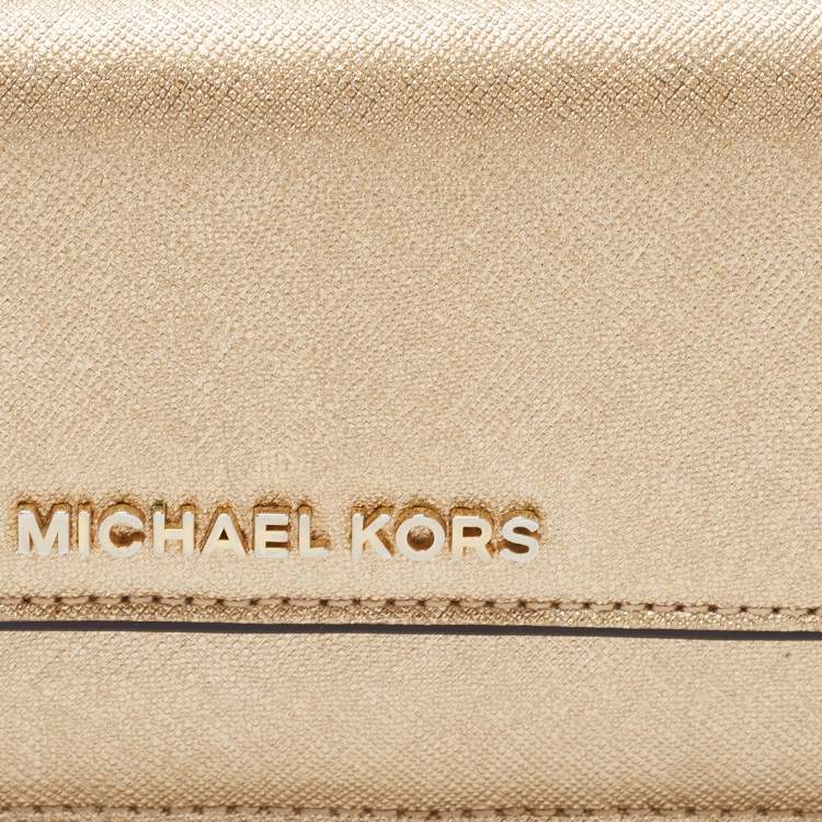 Pre Owned Michael Kors MetallicGold Leather Jet Set Wallet