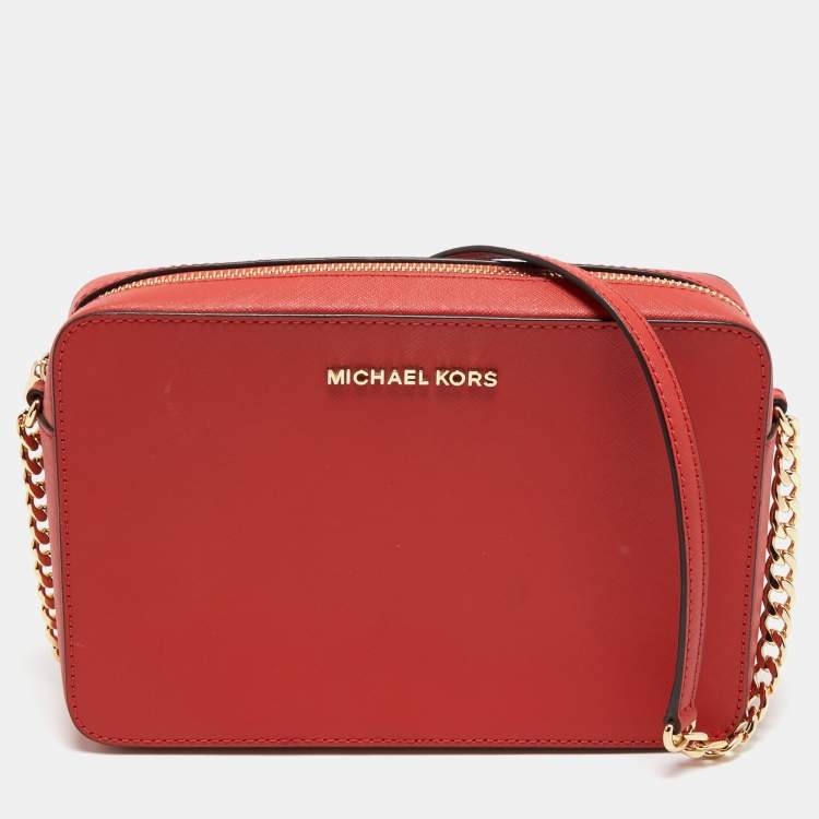 Michael Kors Jet Set Travel Women's Leather Crossbody Bag Coral