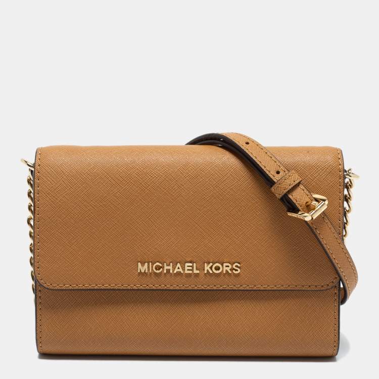 Buy the Michael Kors Saffiano Leather Jet Set Crossbody Tan