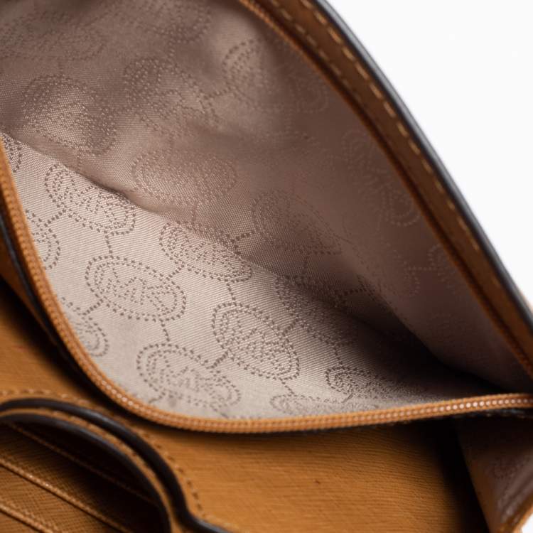 Pre Owned Michael Kors Tan Saffiano Leather Jet Set Phone Crossbody Bag