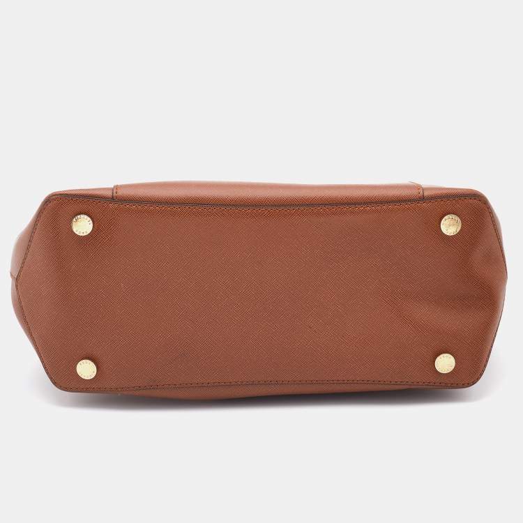 Pre Owned Michael Kors Brown Leather Jet Set Snap Pocket Tote