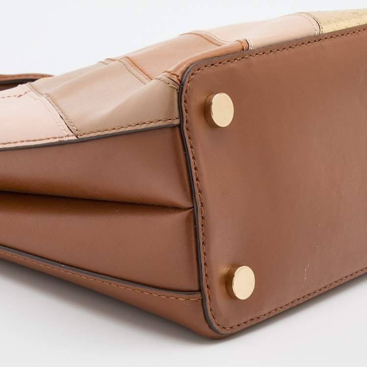 Pre Owned Michael Kors Multicolor Striped Leather and Python Embossed Leather Adele Tote