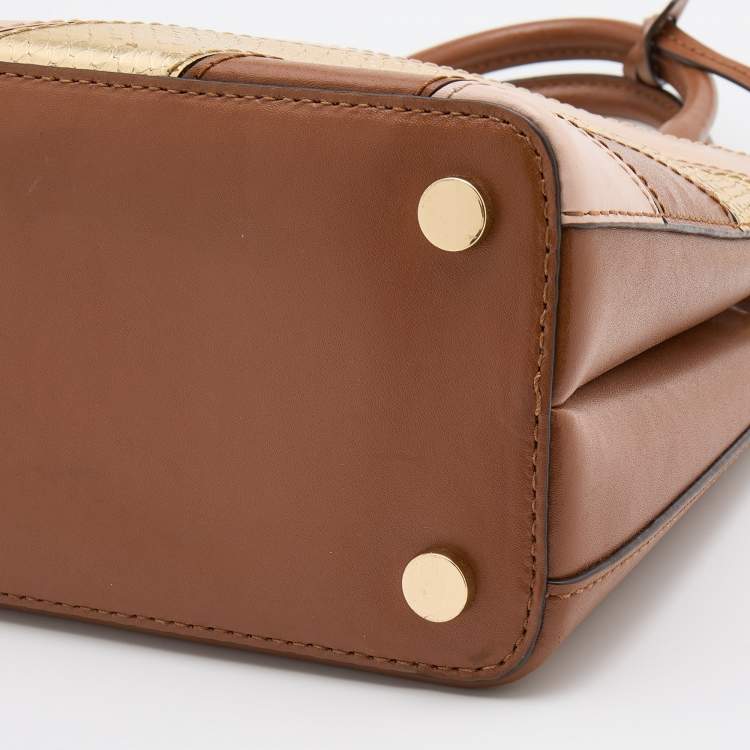 Pre Owned Michael Kors Multicolor Striped Leather and Python Embossed Leather Adele Tote