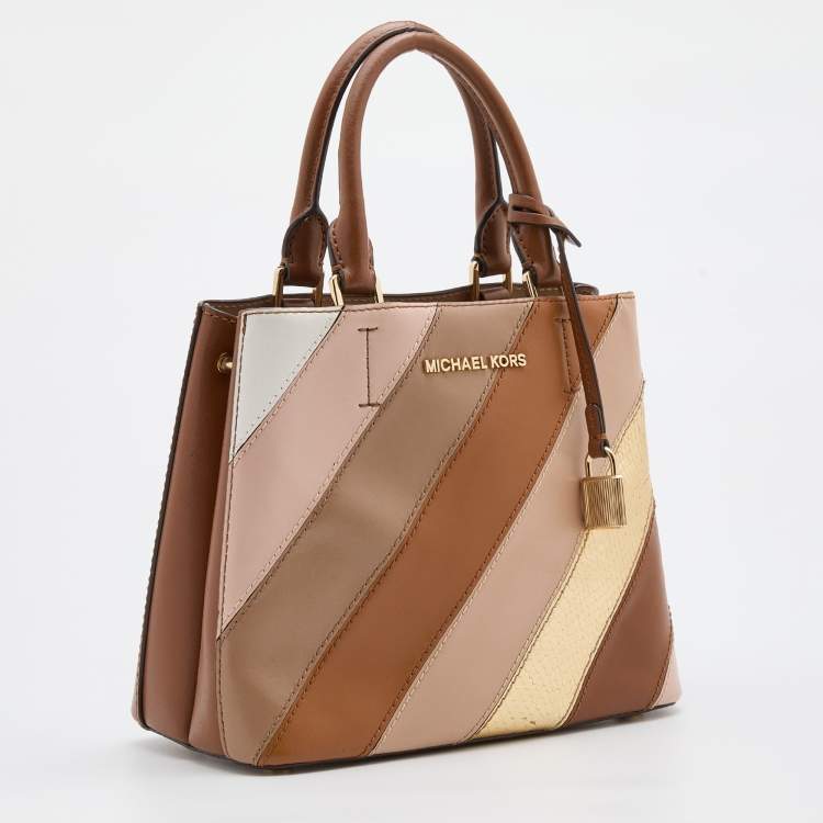 Pre Owned Michael Kors Multicolor Striped Leather and Python Embossed Leather Adele Tote