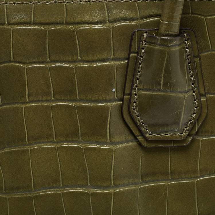 Pre Owned Michael Kors Green Croc Embossed Leather Mini Mercer Tote