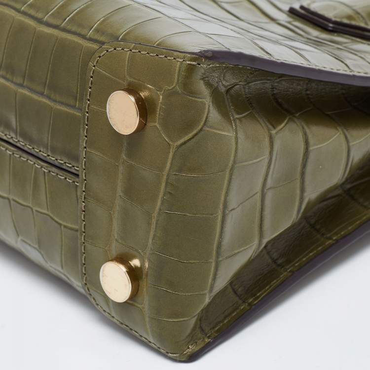Pre Owned Michael Kors Green Croc Embossed Leather Mini Mercer Tote