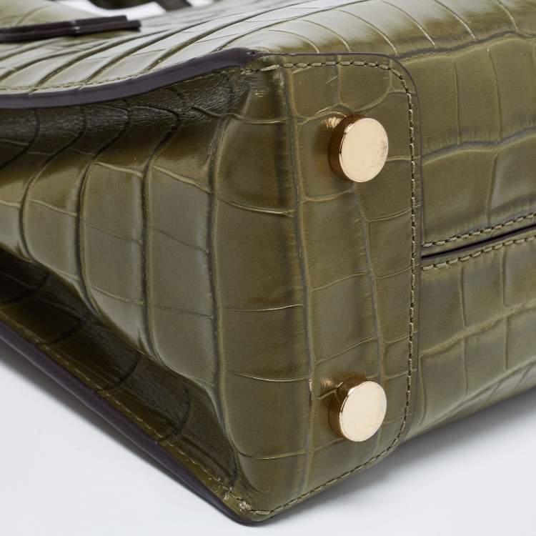 Pre Owned Michael Kors Green Croc Embossed Leather Mini Mercer Tote