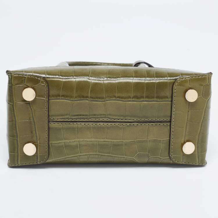 Pre Owned Michael Kors Green Croc Embossed Leather Mini Mercer Tote