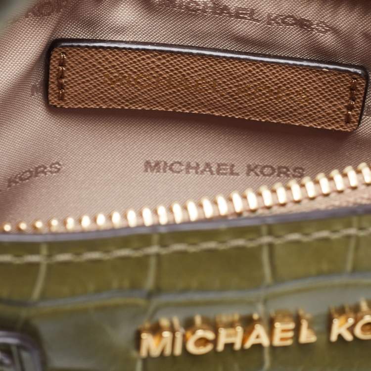 Pre Owned Michael Kors Green Croc Embossed Leather Mini Mercer Tote