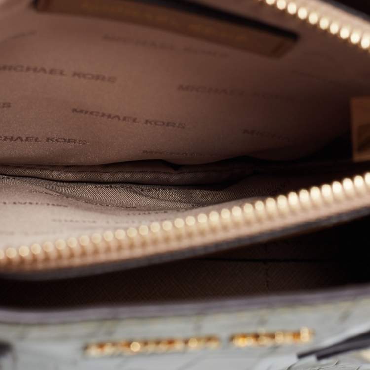 Pre Owned Michael Kors Green Croc Embossed Leather Mini Mercer Tote