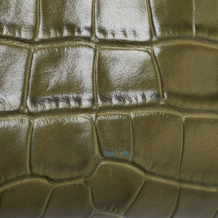 Pre Owned Michael Kors Green Croc Embossed Leather Mini Mercer Tote