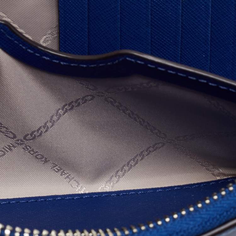 Pre Owned Michael Kors Blue Leather Jet Set Zip Around Wristlet Wallet