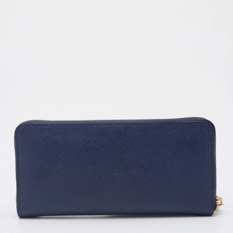 مملوكة مسبقًا Michael Kors Navy Blue Saffiano Leather Zip Around Wallet