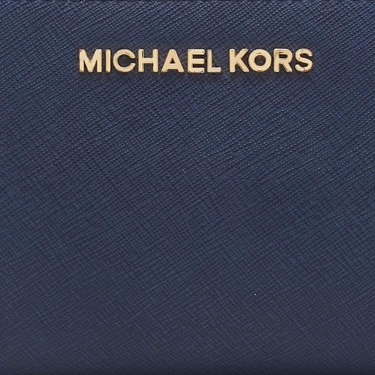 مملوكة مسبقًا Michael Kors Navy Blue Saffiano Leather Zip Around Wallet