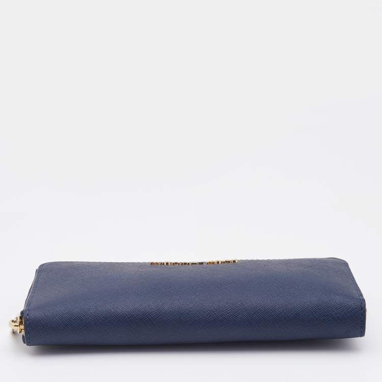 مملوكة مسبقًا Michael Kors Navy Blue Saffiano Leather Zip Around Wallet
