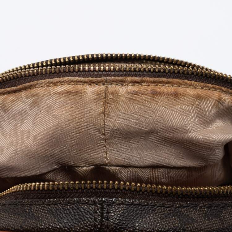 Pre Owned Michael Kors Dark Brown Signature Coated Canvas and Leather Rhea Backpack