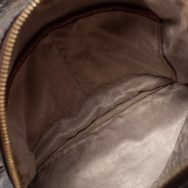 Pre Owned Michael Kors Dark Brown Signature Coated Canvas and Leather Rhea Backpack