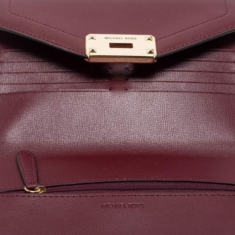 Pre Owned Michael Kors Burgundy Leather Kinsley Clutch Bag