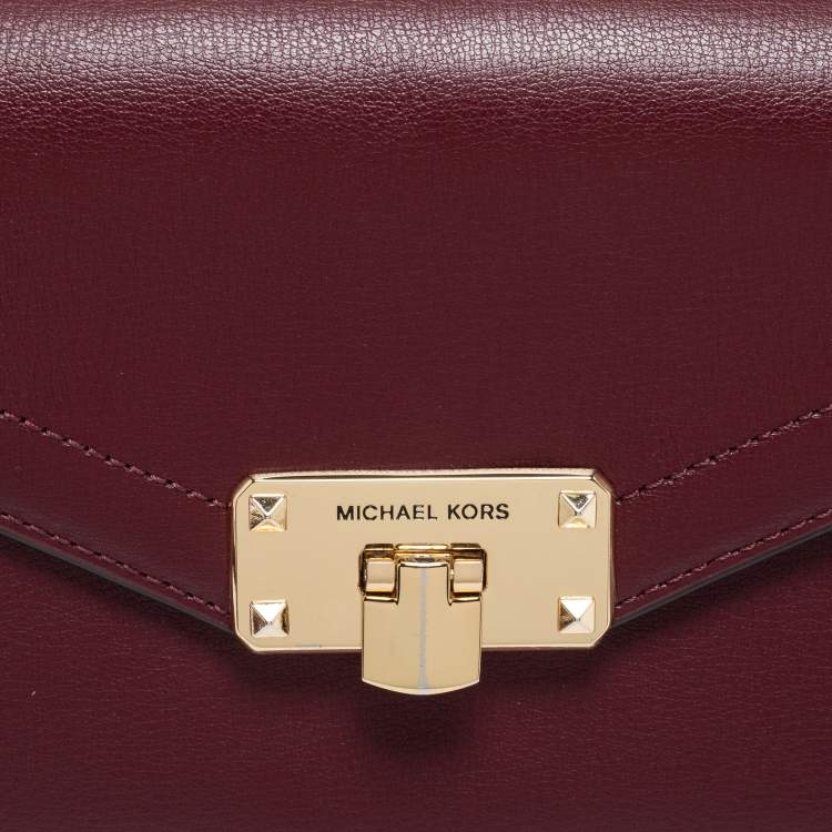 Pre Owned Michael Kors Burgundy Leather Kinsley Clutch Bag
