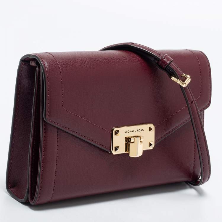 Pre Owned Michael Kors Burgundy Leather Kinsley Clutch Bag