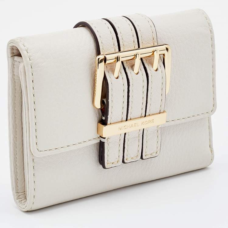 Pre Owned Michael Kors White Leather Gansevoort Compact Wallet