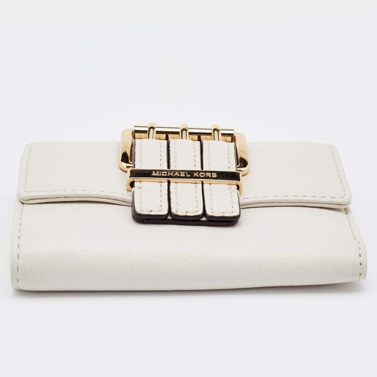 Pre Owned Michael Kors White Leather Gansevoort Compact Wallet