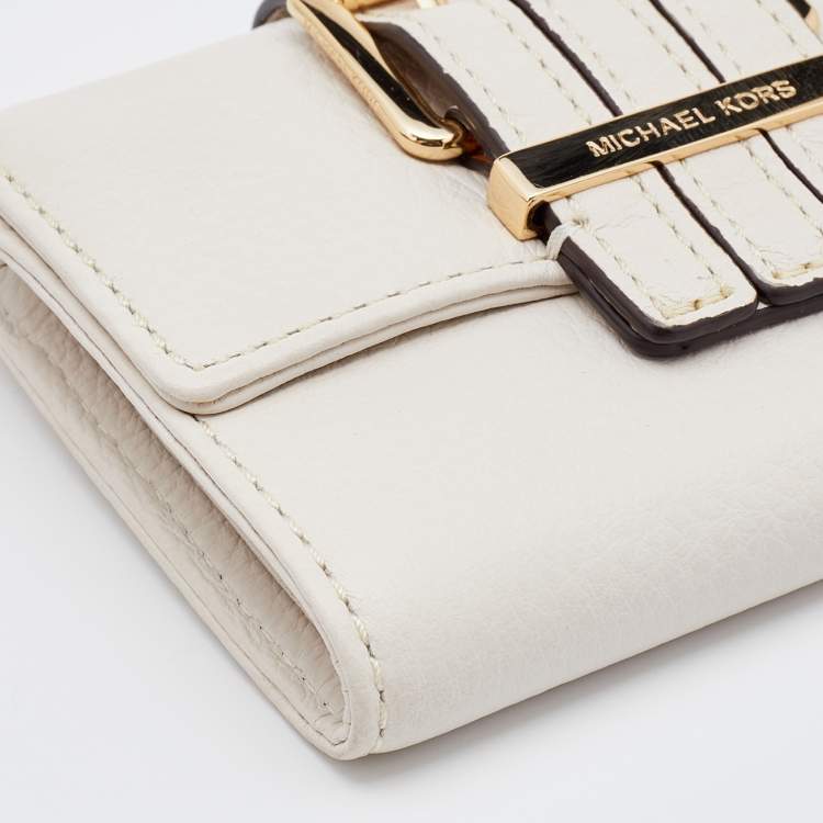 Pre Owned Michael Kors White Leather Gansevoort Compact Wallet