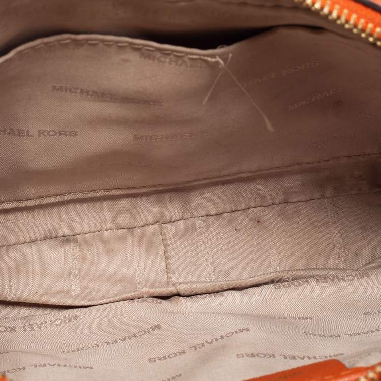 Pre Owned Micheal Kors Rust Brown Leather Zip Jet Set Crossbody Bag