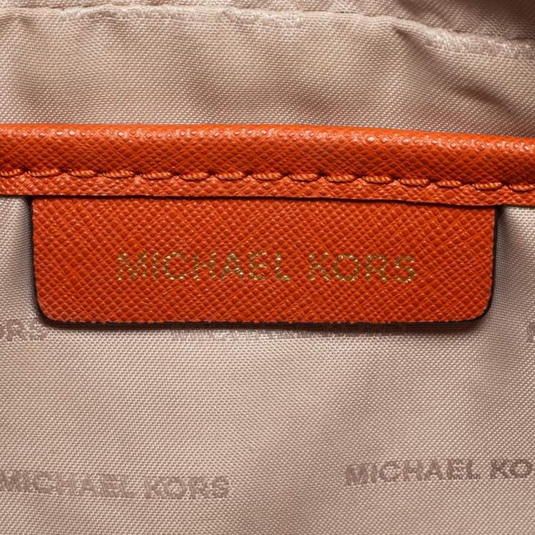 Pre Owned Micheal Kors Rust Brown Leather Zip Jet Set Crossbody Bag