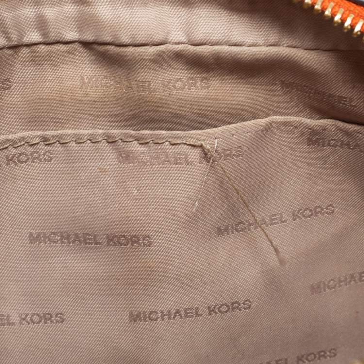 Pre Owned Micheal Kors Rust Brown Leather Zip Jet Set Crossbody Bag