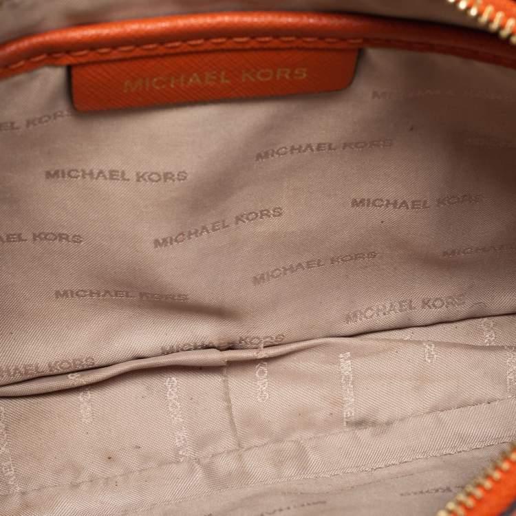 Pre Owned Micheal Kors Rust Brown Leather Zip Jet Set Crossbody Bag