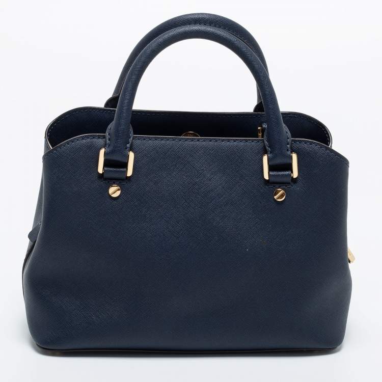 Pre Owned Michael Michael Kors Navy Blue Saffiano Leather Small Savannah Satchel