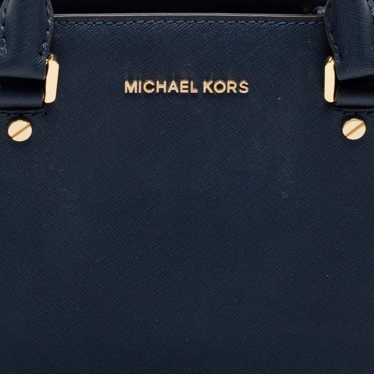 Pre Owned Michael Michael Kors Navy Blue Saffiano Leather Small Savannah Satchel